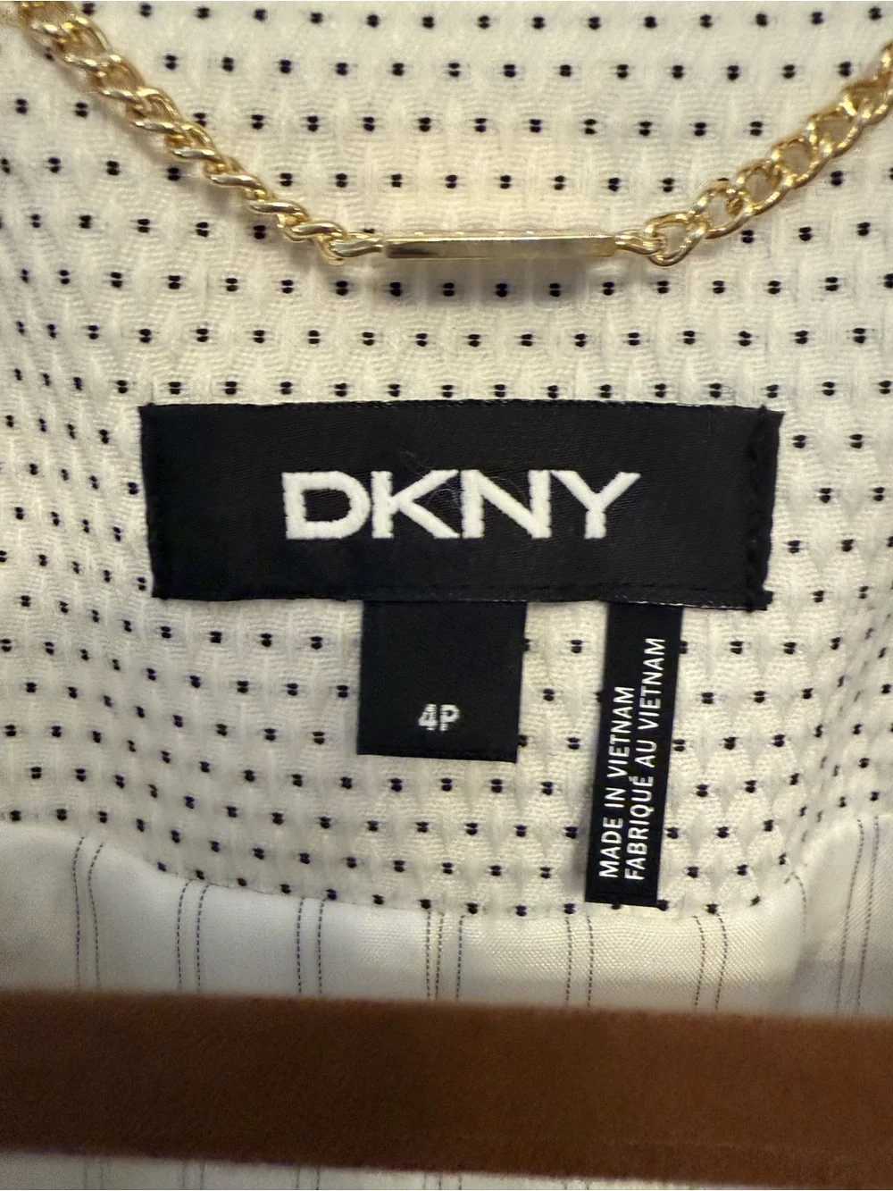 DKNY White & Black Geometric Dot Blazer Ruched 3/4 Sleeve Size 4 Petite